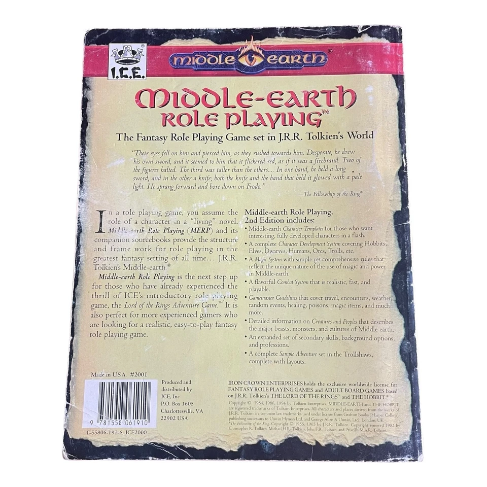 Middle Earth Role Playing (MERP) 2nd Edition #2001 I.C.E Games LOTR Tolkien 🐙 - Image 2 of 4