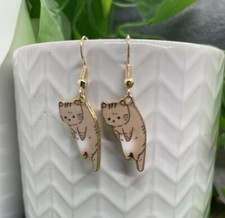 1.5  Gold-tone Cat Cats Kitten Enamel Dangle Earring Set New Free Ship B4279