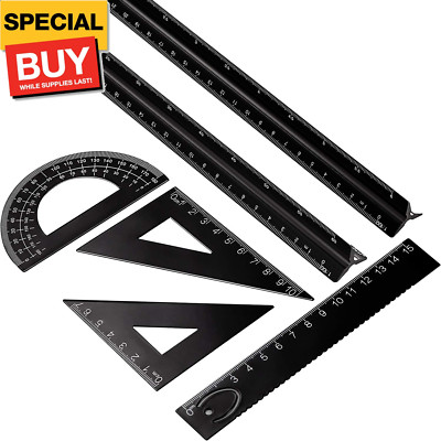 6 Pcs Triangular Ruler Set 12 Inch Engineering Scale Aluminum Architect Drafting