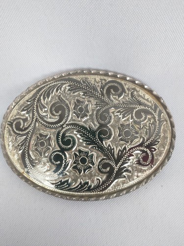 Boucle de ceinture, motif floral argent/noir, W USA - Photo 1/6