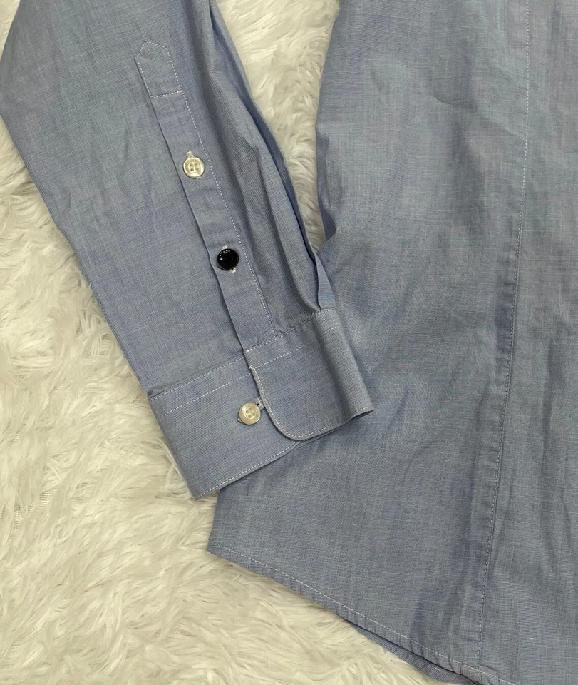 Camisa de vestir Armani para hombre con botones talla L grande azul calce ajustado manga larga diseñador Foto 4 de 4