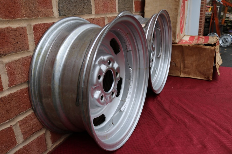 VINTAGE NOS SUPERIOR CHEVY CHROME REVERSE RALLY WHEELS 15X7 & 14x6 5x4 ...
