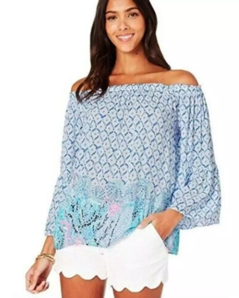 NWT LILLY PULITZER SIZE SMALL OFF THE SHOULDER NEVIE TOP SEA LA