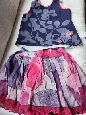 Catimini France Luxury Double-sided Girl  7- 10  Top Skirt Set 100% Cotton  Rare