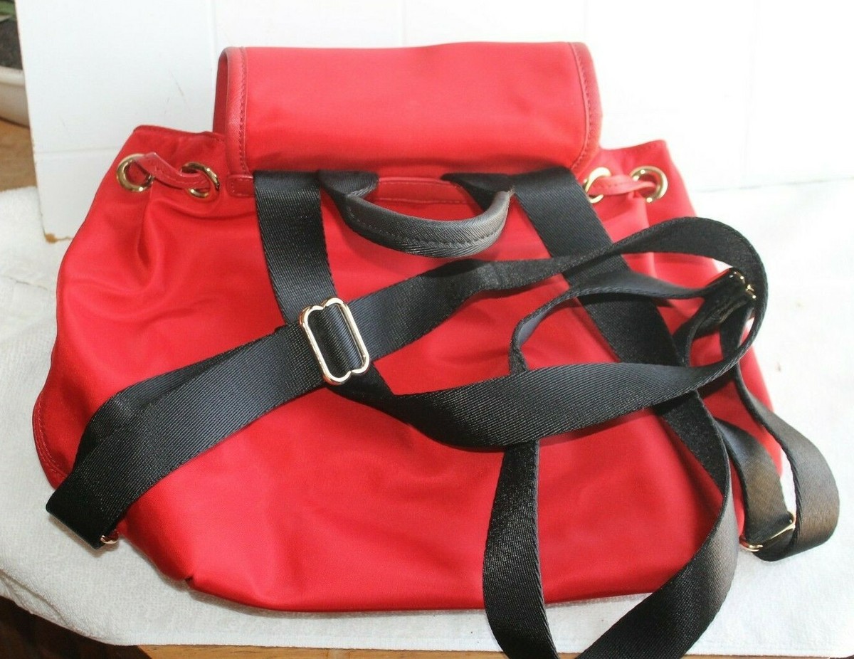 Kate Spade New York Medium Drawstring Flap Red Leather Backpack KATE SPADE RED NYLON medium flap backpack drawstring tote  main image 2
