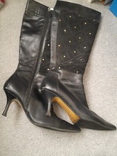 Botas con cremallera de cuero genuino negro dedos largos talla 5 negras y doradas talla 38