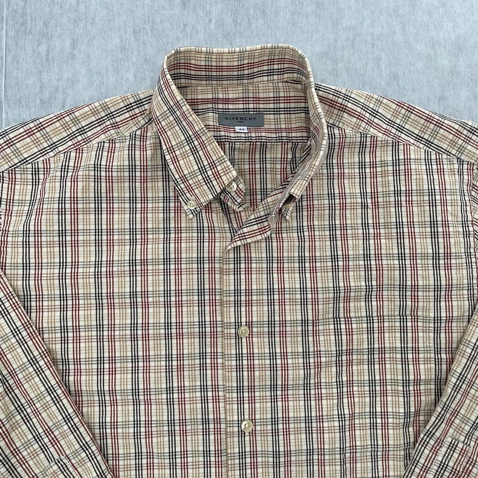 纪梵希衬衫成人 43 多色格子纽扣长袖口袋法国男式 — 第 3/4 张图片