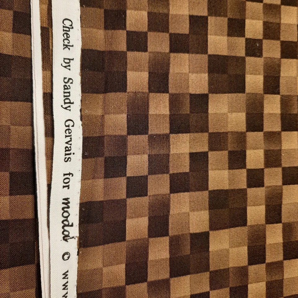 Check by Sandy Gervais for Moda Cotton Fabric 1 Yd Brown Checks Squares - Image 3 of 3