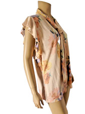 LAUREN Ralph Lauren Knit Top XL Peach pink flutter sleeve floral Linen blend NWT