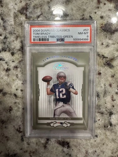 2004 Donruss Classics Timless Tributes Tom Brady /50 Green Patriots PSA 8