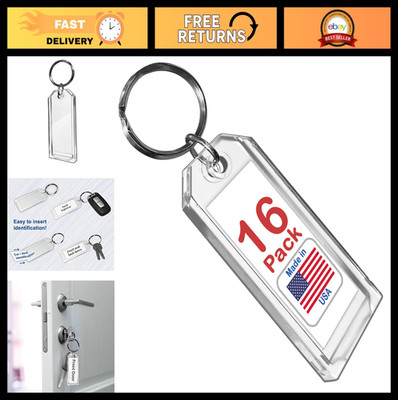 Heavy Duty 3  Key Tags - Clear Plastic Slip-Slot (16 Pack) with Labels & Rings