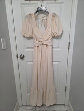 ASTR the Label Tie Peach Cream Puff Sleeve Midi Dress Size M