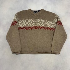 Vintage Knitted Jumper Abstract Fairisle Patterned Grandad Chunky Knit Sweater,