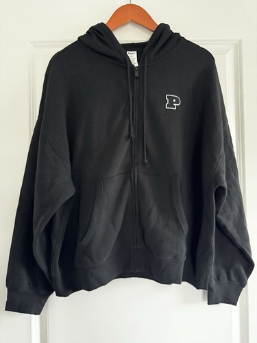 New Victoria’s Secret Pink Black Full Zip Hoodie (L) Large Logo NWT