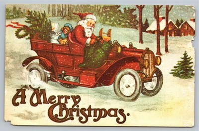Vintage Santa Driving Car Christmas Postcard 1976 Postmark