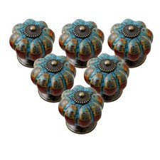IEIK Cabinet Knobs 6 Pack Glazed Ceramic Knobs with Pumpkin Shape for Decor D...