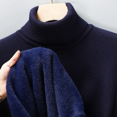 Men Knitted Turtleneck Sweater Anti Pilling Slim Fit Long Sleeve Solid Pullover