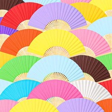 12 Packs Paper Folding Hand Fans, 8.3 Inch Multicolored Paper Fans Handheld D...