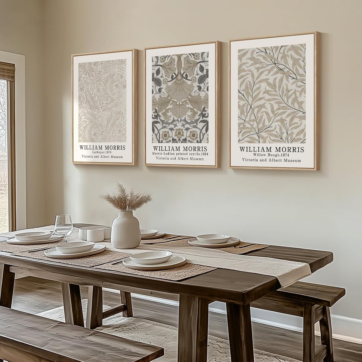 Framed Vintage William Morris Canvas Wall Art Set of 3, Large