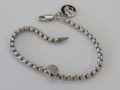Effy 925 Sterling Silver Women's Box Link 7'' Bracelet & Diamond Station Charm C3