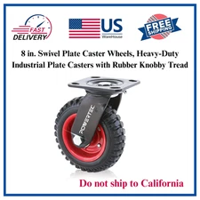 POWERTEC Wheel Caster Swivel Knobby Threaded Heavy Duty Industrial Caster 8 Inch