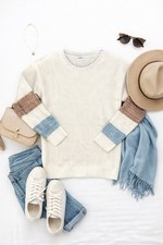 LuLaRoe Mariah Sweater Top - Cream With Tan  Blue On Sleeves - X-Large