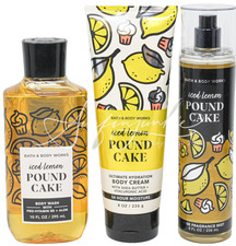 Bath  Body Works Iced Lemon Pound Cake Body Cream Lotion Spray Mist Splash 3pc