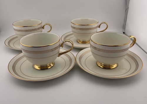 Mikasa Fine China L3430 HEIRLOOM GOLD 4 Cup Saucer Sets - EXCELLENT - Picture 2 of 8