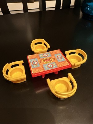 Fisher Price Play Family Little People Red Lobster Table Chair Furniture Vintage