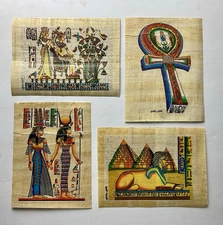 Set of (4) Rare Egyptian souvenirs genuine Egyptian Papyrus Handmade 8x6”