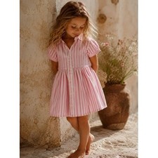 Ralph Lauren Baby Girls Pink White Striped Button Front Shirt Dress 6M