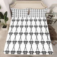 Lacrosse Sticks Bed Sheets Queen,Grey White Lacrosse Fitted Sheet for Kids Bo...