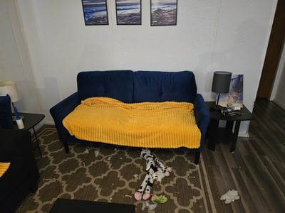 Blue Love Seat 69 In Long Less Than Four Months Old Must Go I'm Moving Soon.