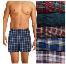 Men Hanes 5-Pack Ultimate Woven Moisture-Wicking Boxer Underwear - Tartan Plaid