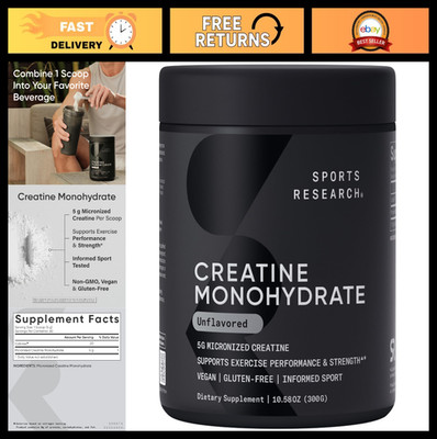 Creatine Monohydrate Powder 5g Unflavored - 60 Servings, Micronized for Muscle &