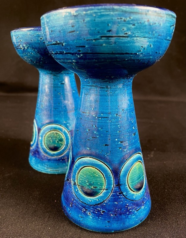 ••Aldo Londi Rosenthal Netter Art Pottery Candle Holder Pair - Mid Century Italy