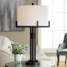 Industrial Table Lamp with USB Port 31 1/2" Tall Black White Shade Living Room