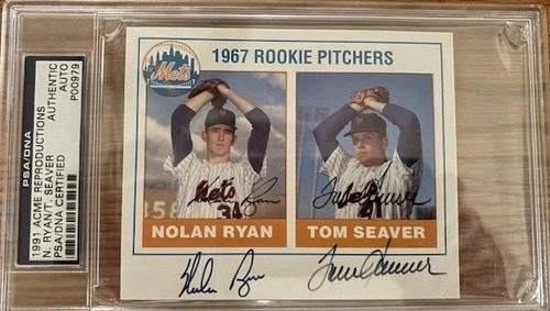 Signed 1991 Acme Reproductions 1967 Rookie Pitchers Nolan Ryan & Tom Seaver PSA
