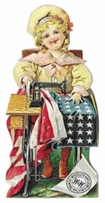 Victorian Trading Card - Wheeler & Wilson - "Girl Sewing US Flag" (5P8)