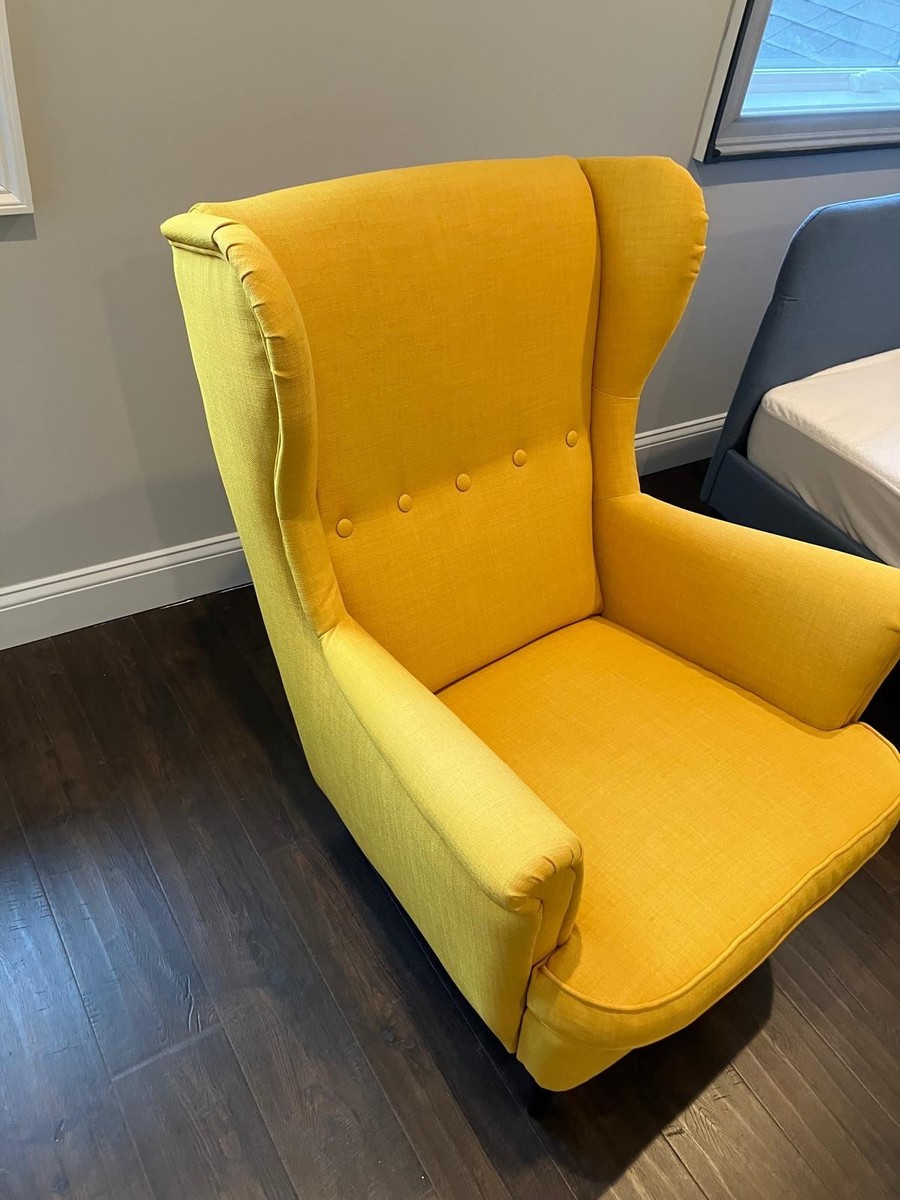 Pre-owned. IKEA yellow Strandmon armchair | eBay
