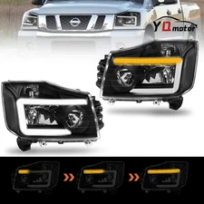 For 2004-2015 Nissan Titan Pair Black LED DRL Headlights Front Lamps Assembly