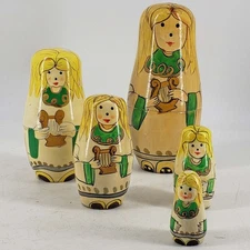 Wooden Russian Nesting Dolls Matryoshka Hand Painted Set of 5 Angels