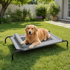 Elevated Dog Bed Outdoor Large Dogs Bed Cooling Raised Pet Cot Grey Portabl...
