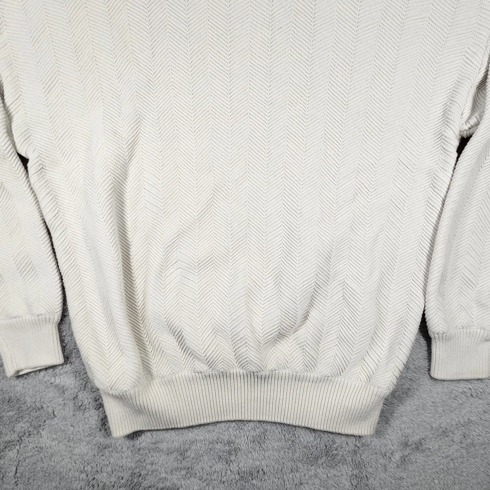 Suéter grande Roundtree & Yorke para hombre 100 % algodón tejido en espiga crema Foto 4 de 4