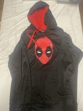 Marvel Deadpool Face Graphic Hoodie Black Red Men's XL Pullover