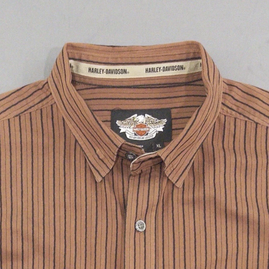 Camisa de manga larga Harley-Davidson para hombre marrón a rayas con botones Foto 4 de 4