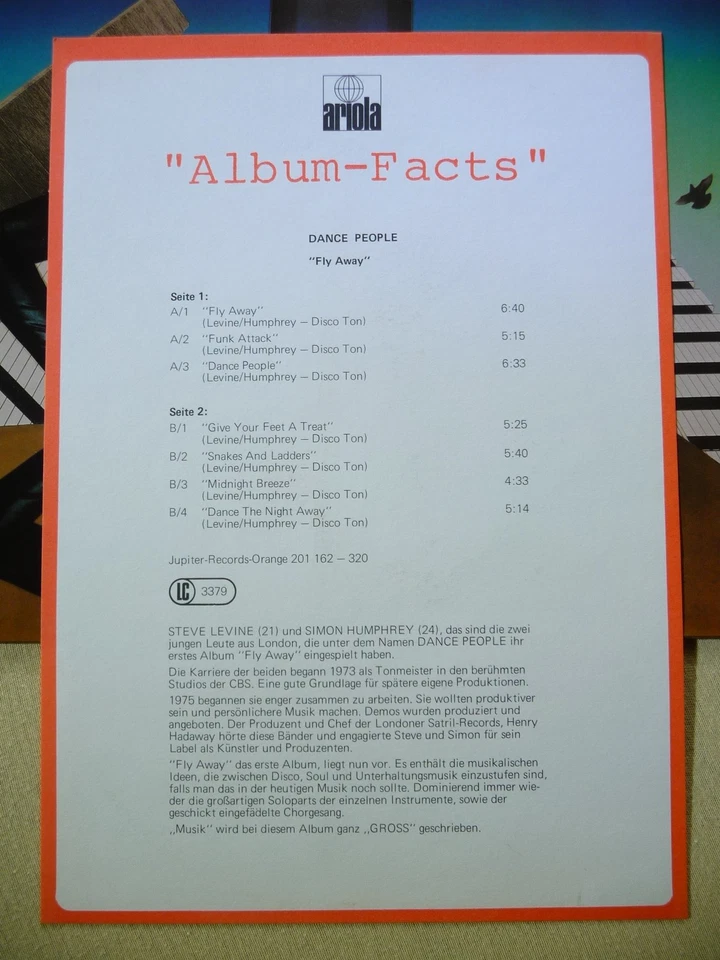Dance People ‎– Fly Away  (Promotion Copy + Promo-Sheet, Unplayed) - Bild 2 von 4