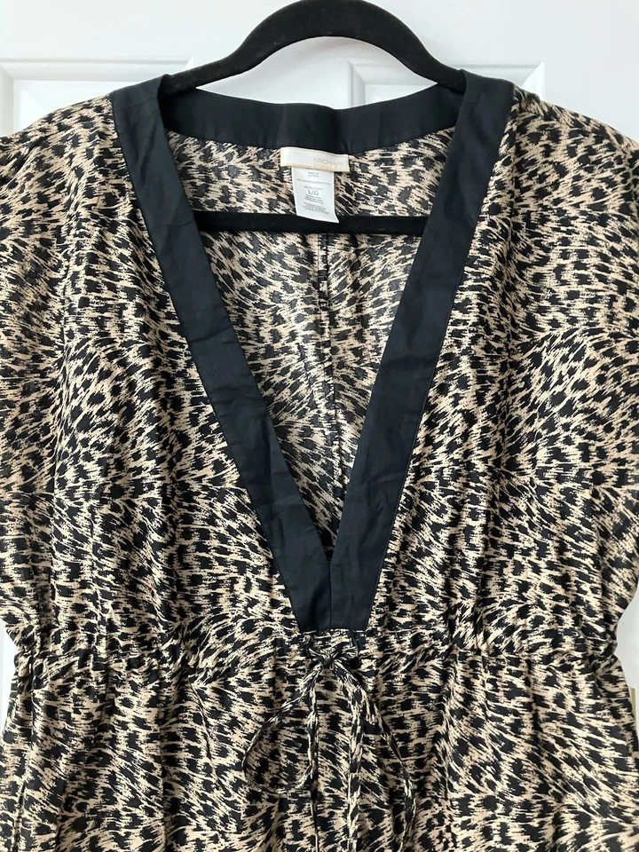 Michael Kors NWT Swimsuit Coverup Long Cotton Sz L Khaki/Black Animal Print - Image 3 of 4