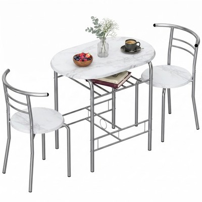 Esstisch und Stühle 3er Set mit Ablage, Frühstücksbartisch & 2 Stühlen generalüberholt