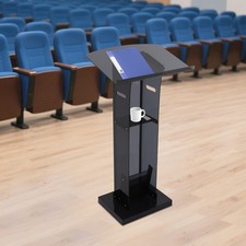 Acrylic Podium Stand, Floor Standing Pulpits with Reading Platform&Storage Shelf